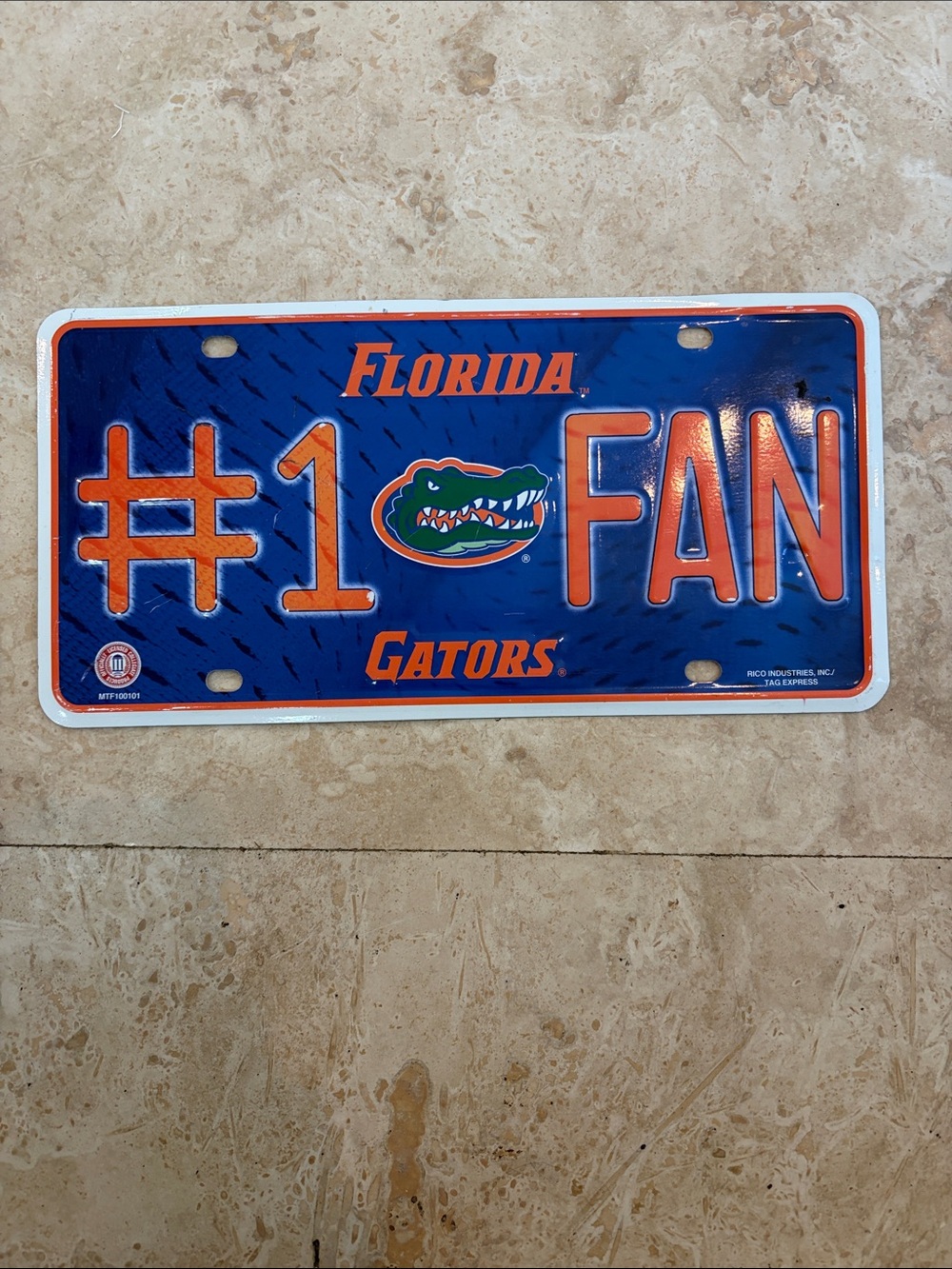 #1 Gator Fan Metal License Plate - Blue/Orange